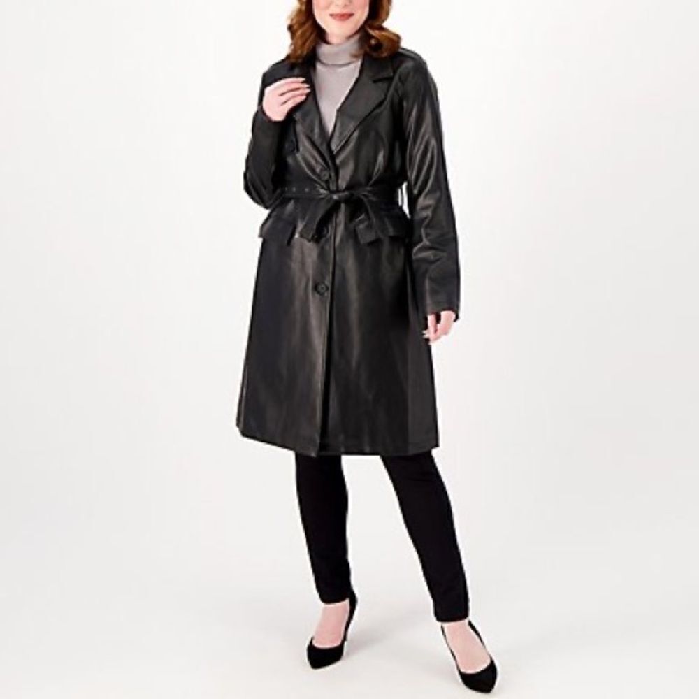Attitudes by Renee Faux Leather Trench Coat